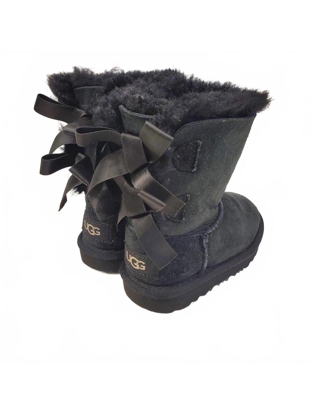 UGG Kids Black Suede Shearling Bailey Bow Back Boots Size 6